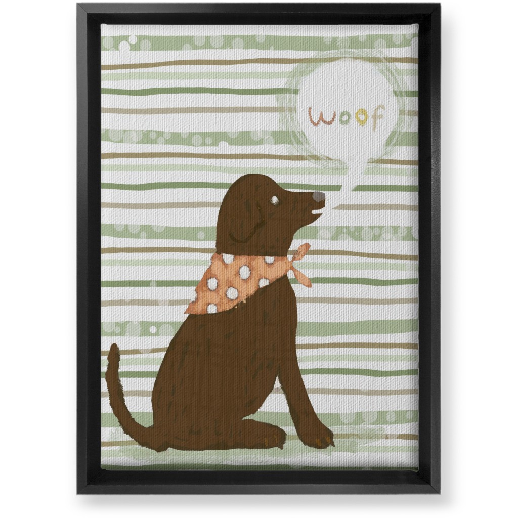 Woof, Dog - Brown and Green Wall Art, Black, Single piece, Canvas, 10x14, Green, Classic Green