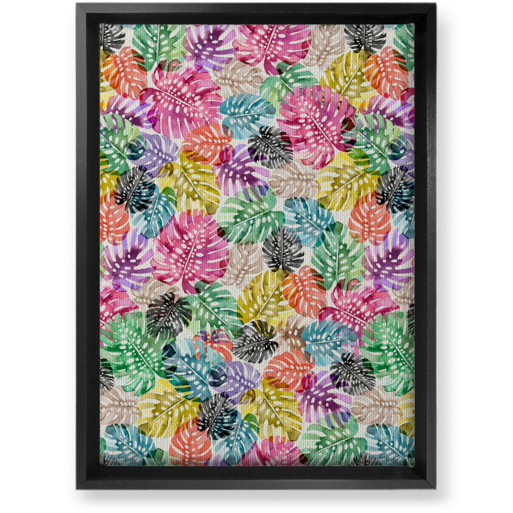 Tropical Monstera Leaves - Bold Wall Art, Black, Single piece, Canvas, 10x14, Multicolor