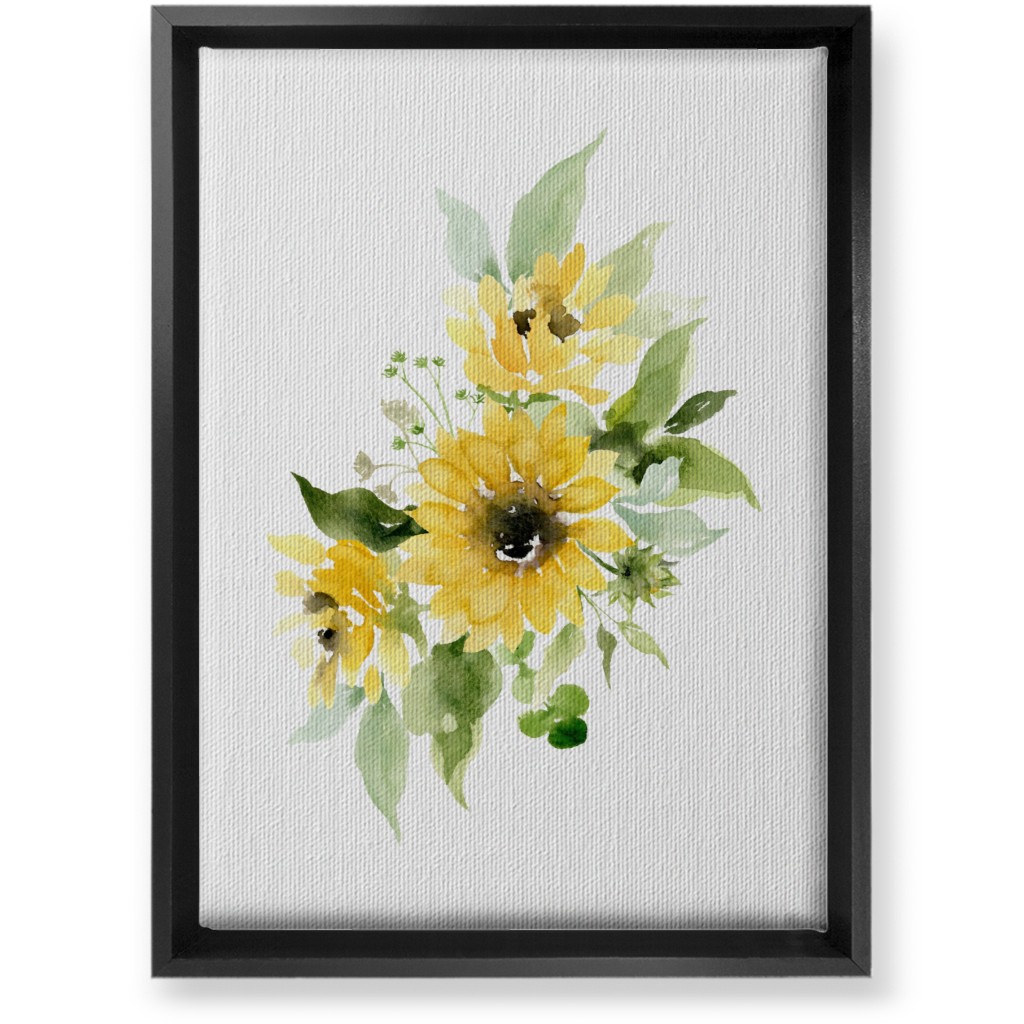 Sunflowers Watercolor - Yellow Wall Art, Black, Single piece, Canvas, 10x14, Yellow, Classic Yellow