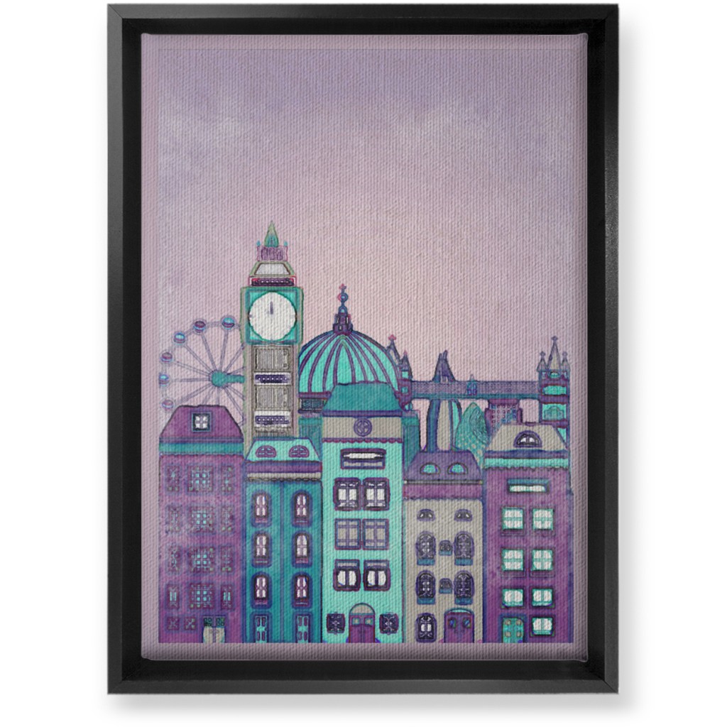 Pretty London Skyline Wall Art, Black, Single piece, Canvas, 10x14, Purple, Faded Rose