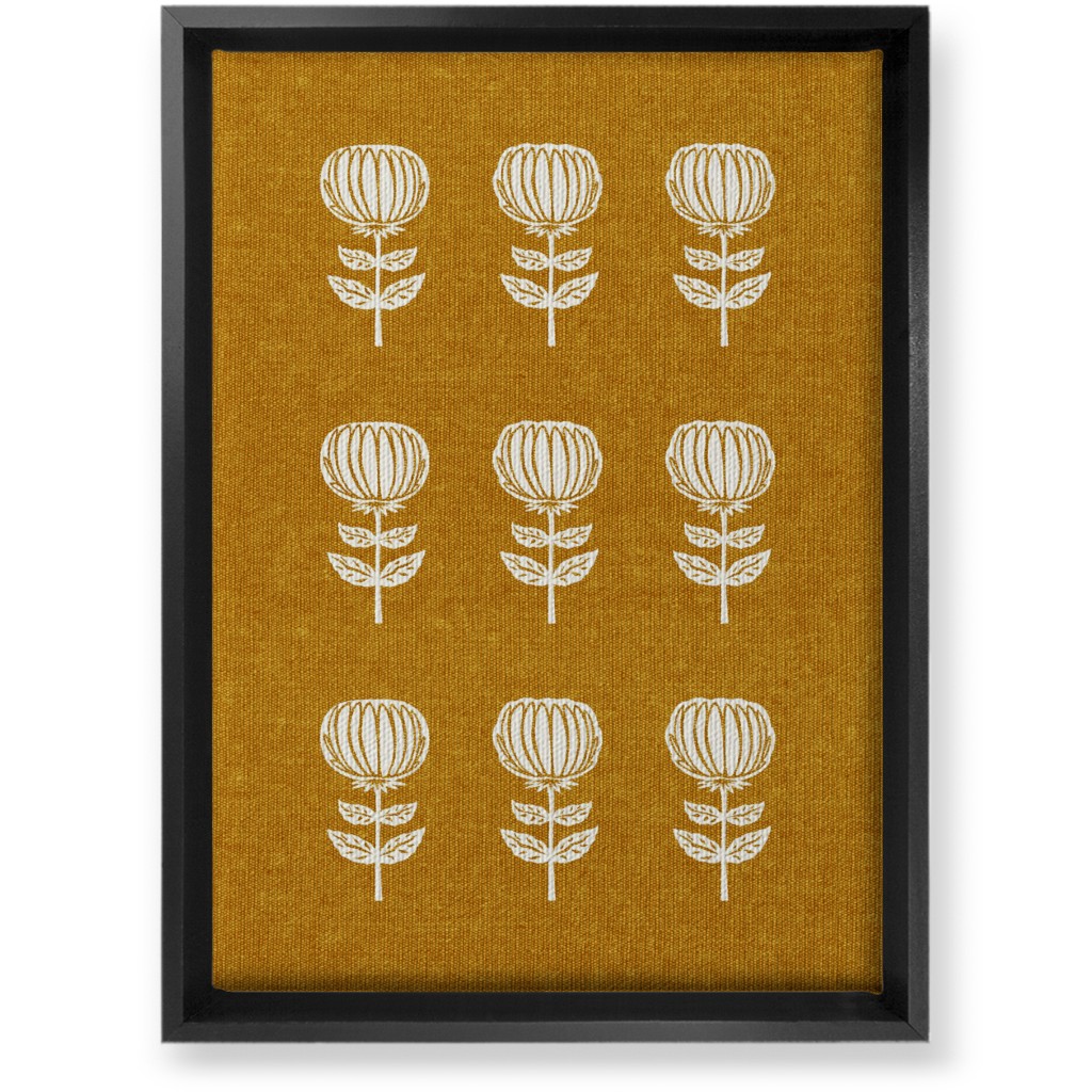 Block Print Floral Wall Art, Black, Single piece, Canvas, 10x14, Yellow, Nutmeg