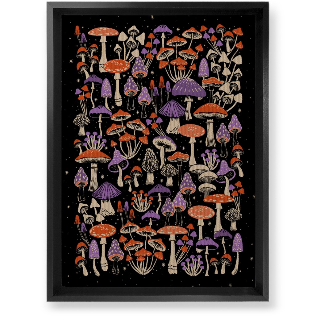 Mushrooms and Stars Wall Art, Black, Single piece, Canvas, 10x14, Purple