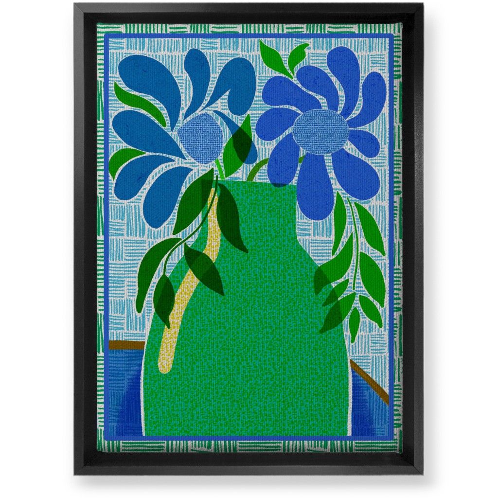 Florals in a Vase - Blue and Green Wall Art, Black, Single piece, Canvas, 10x14, Green, Classic Green