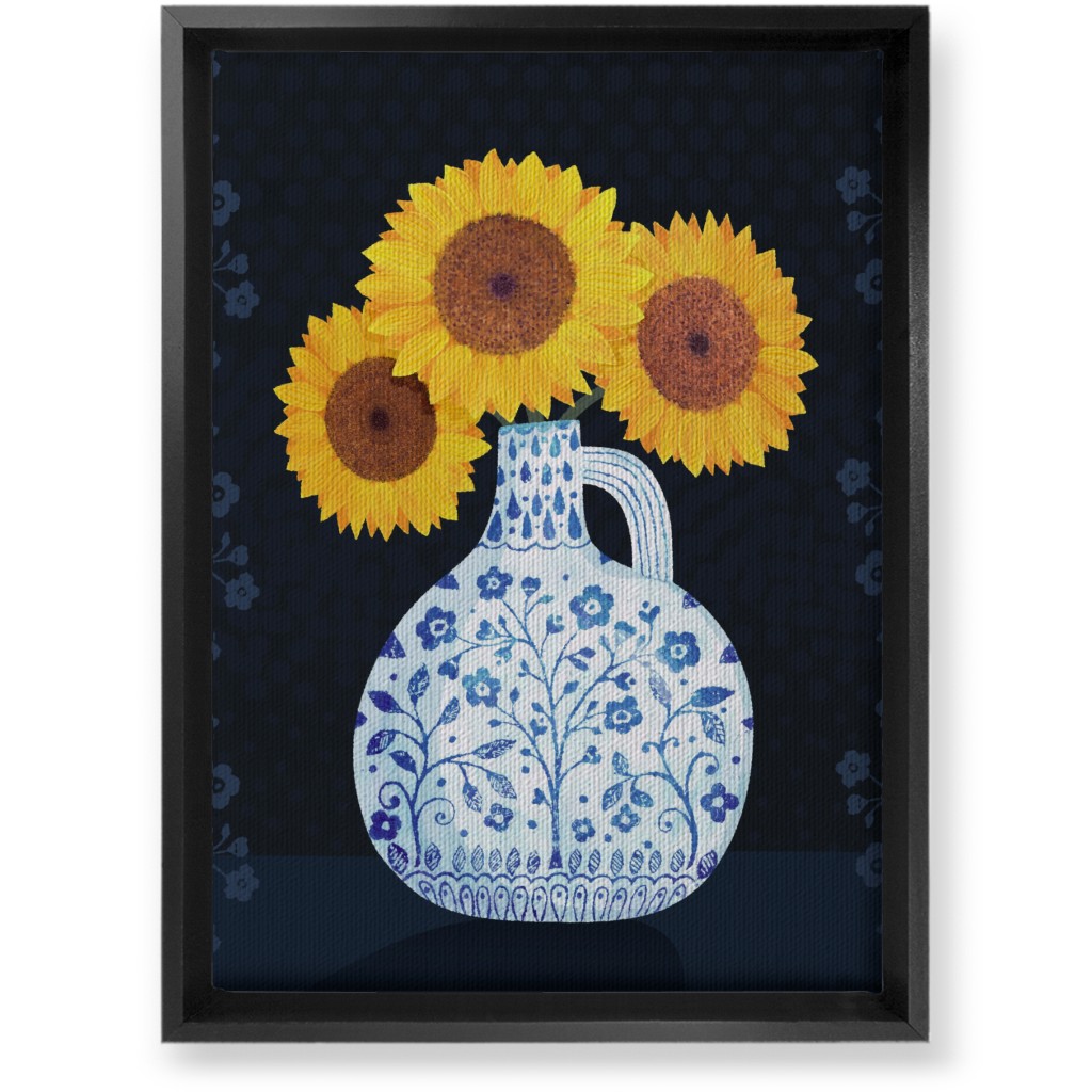 Vase of Sunflowers - Yellow on Black Wall Art, Black, Single piece, Canvas, 10x14, Multicolor