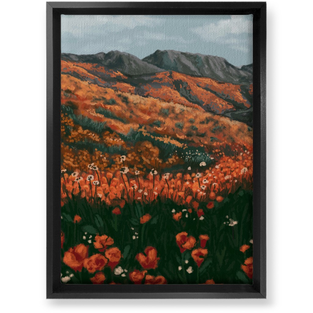 Field of Flowers - Orange and Multi Wall Art, Black, Single piece, Canvas, 10x14, Orange