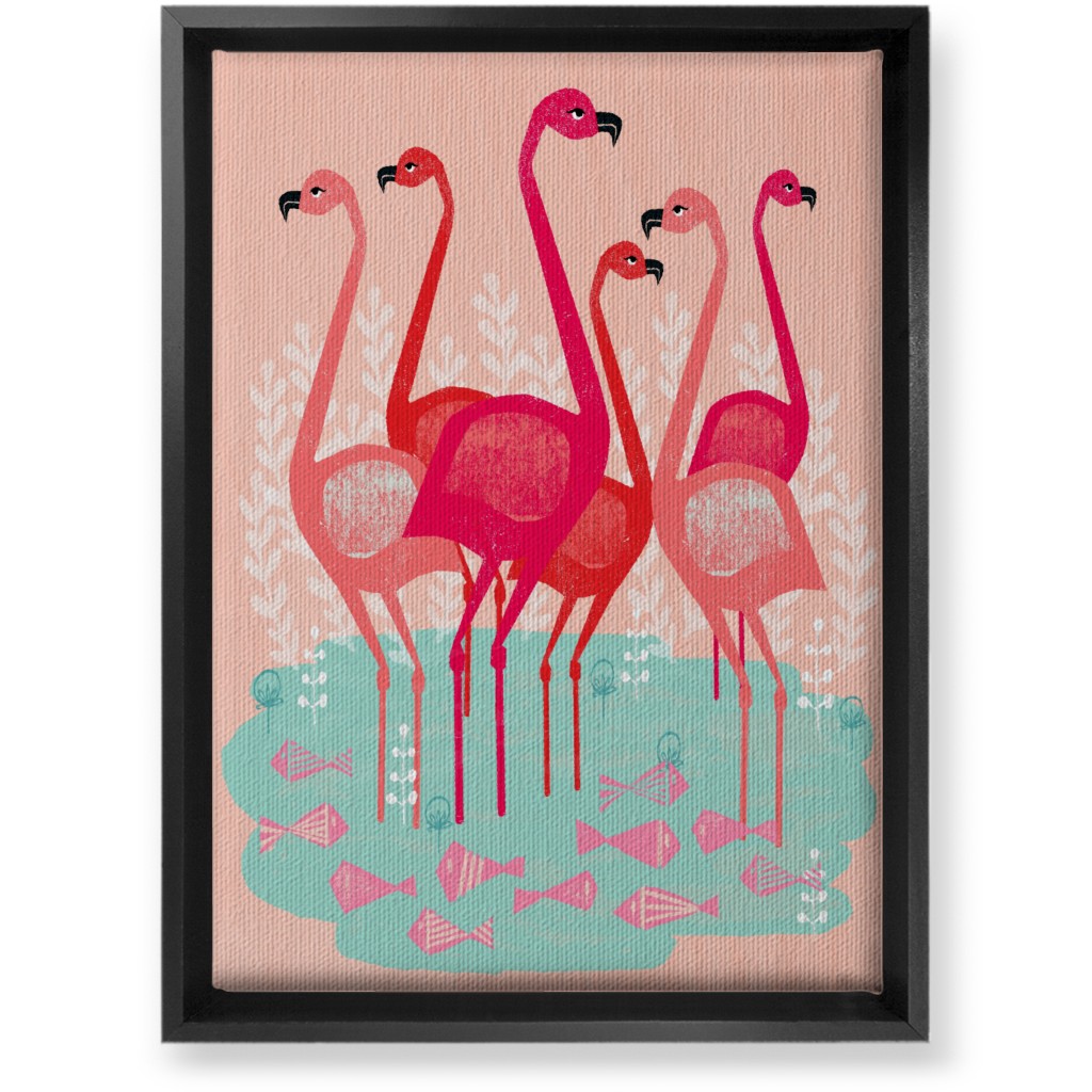 Flamingos & Fish - Pink Wall Art, Black, Single piece, Canvas, 10x14, Pink, Bright Pink