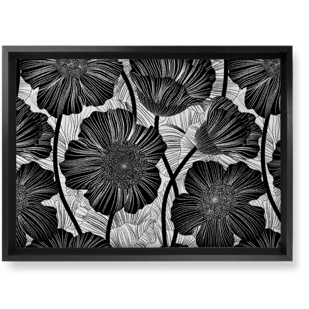 Mid Century Modern Floral - Black and White Wall Art, Black, Single piece, Canvas, 10x14, Black