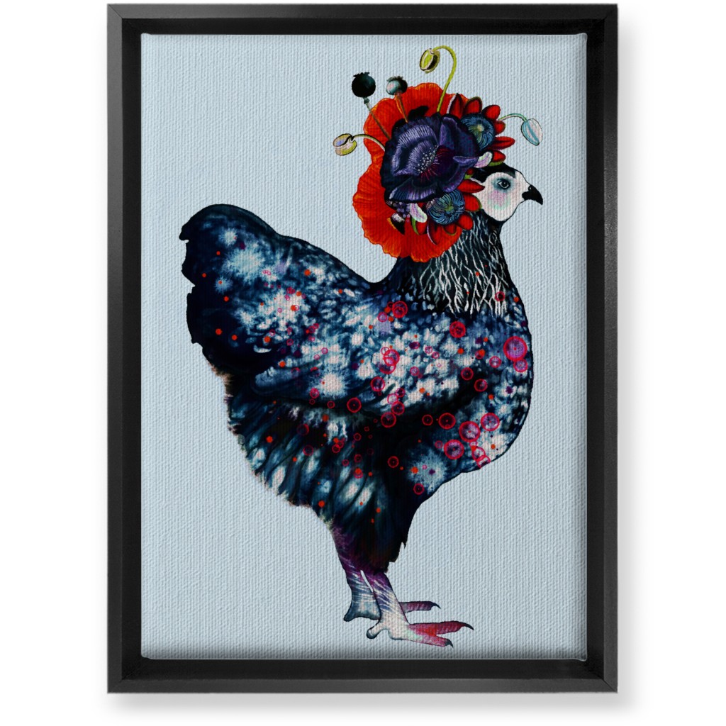 Poppycock - Floral Chicken Wall Art, Black, Single piece, Canvas, 10x14, Multicolor