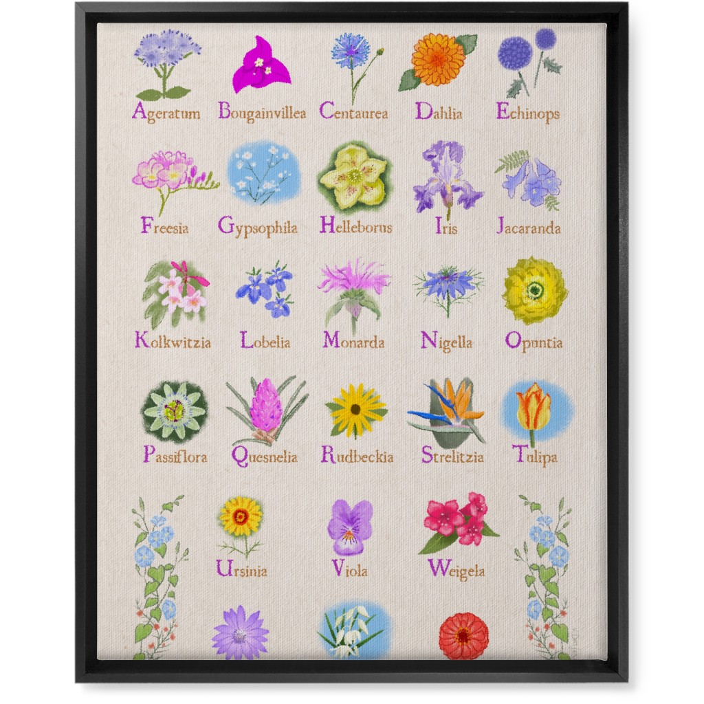 Floral Abcs - Multi on Pink Wall Art, Black, Single piece, Canvas, 16x20, Multicolor
