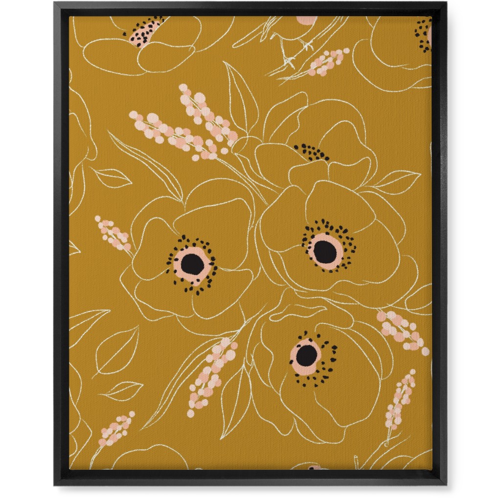 Freehand Robin & Winter Blooms - Gold Wall Art, Black, Single piece, Canvas, 16x20, Yellow