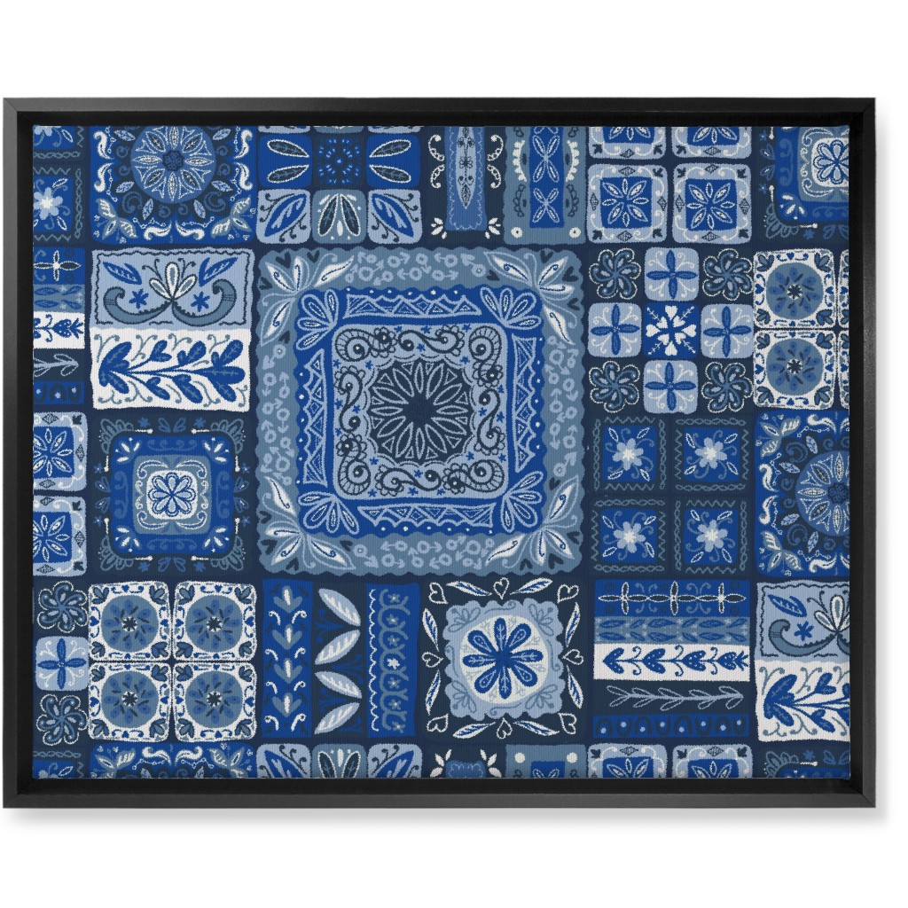 Grandma's Patchwork - Blue Wall Art, Black, Single piece, Canvas, 16x20, Blue, True Blue