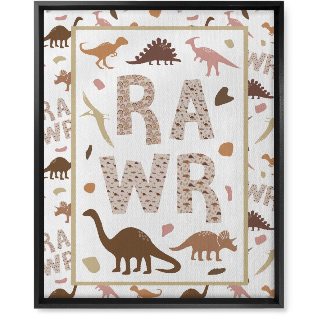 Rawr Dinosaurs - Neutral Wall Art, Black, Single piece, Canvas, 16x20, Multicolor