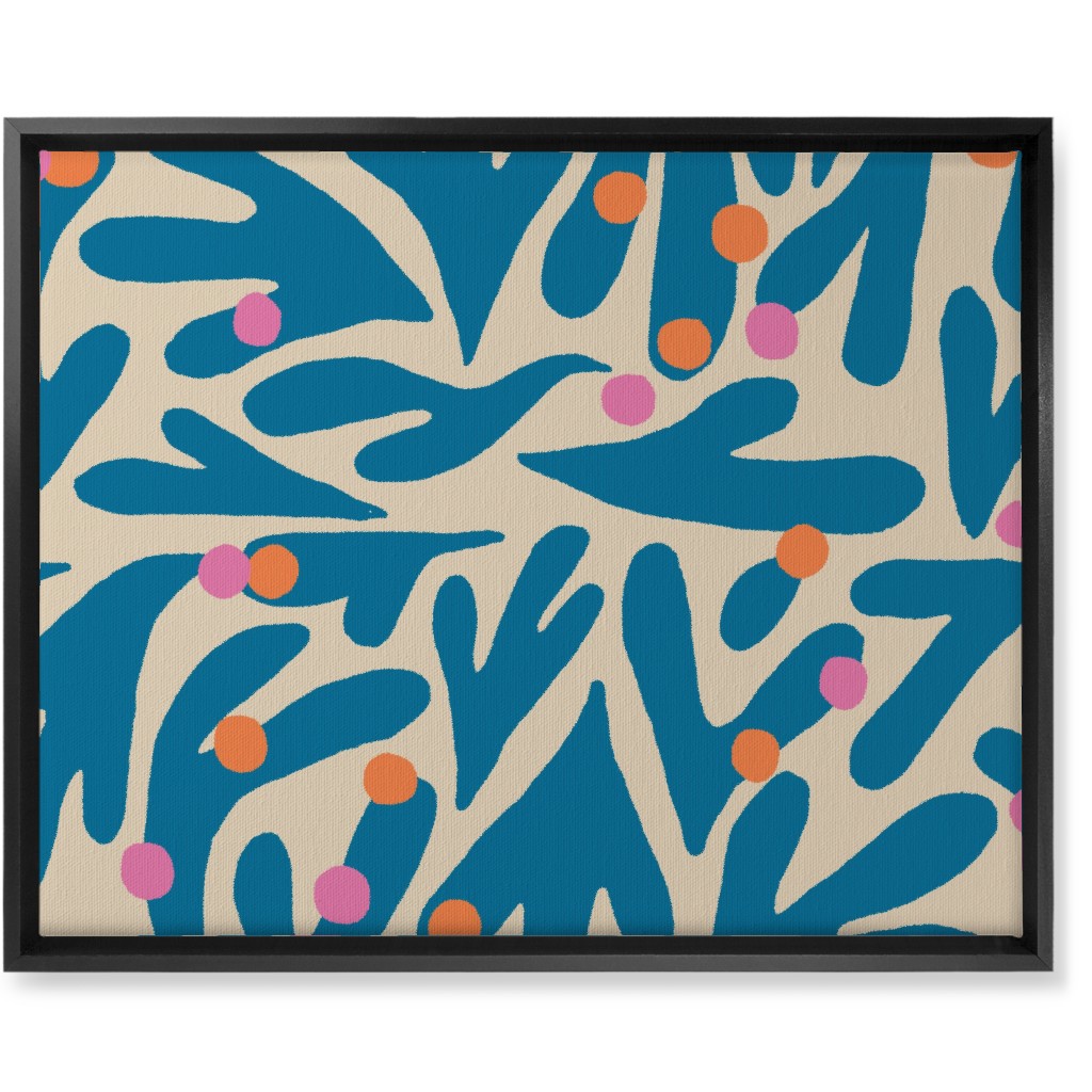 Funky Floral - Blue and White Wall Art, Black, Single piece, Canvas, 16x20, Blue