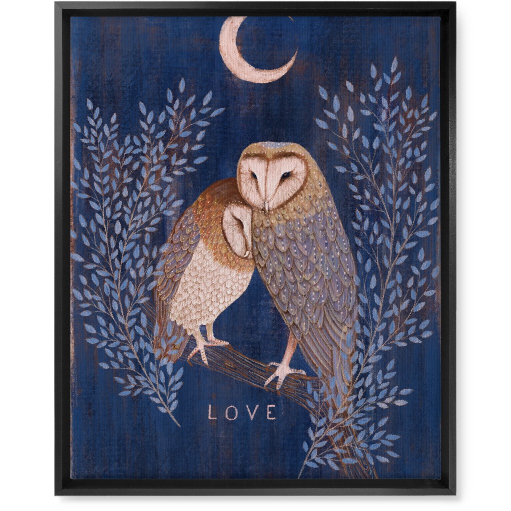 Pair of Barn Owls At Night Wall Art, Black, Single piece, Canvas, 16x20, Blue, True Blue