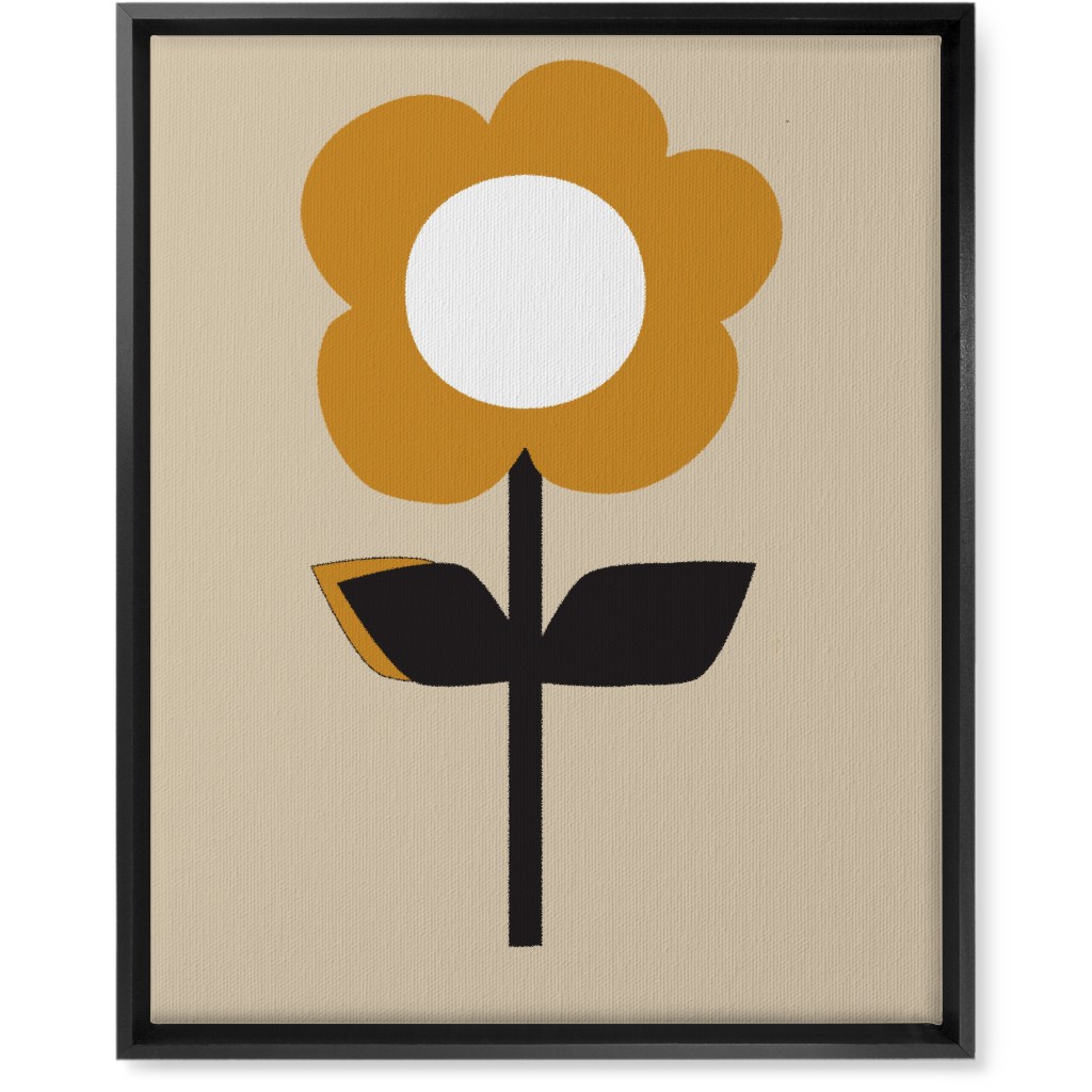 Retro Flower Wall Art, Black, Single piece, Canvas, 16x20, Orange, Golden