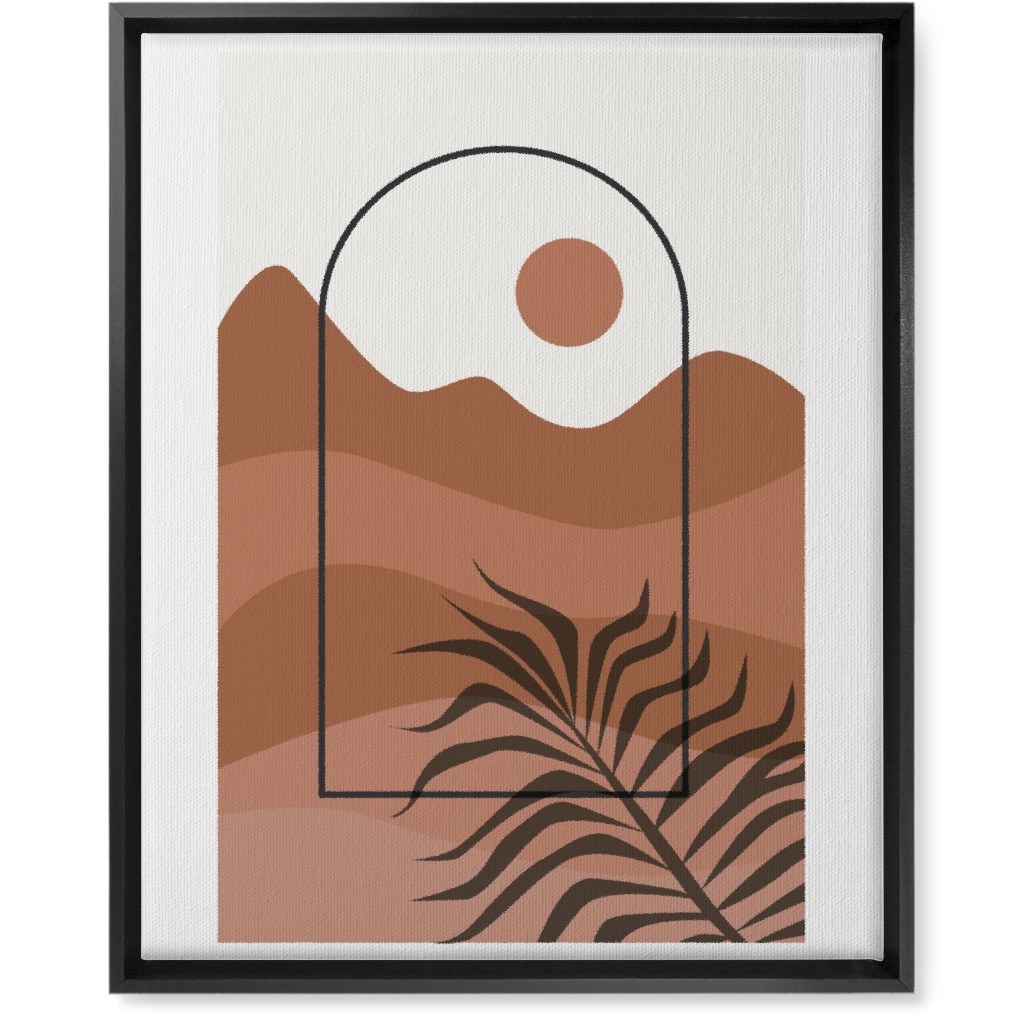 Floating Frame Abstract Mountain Landscape Wall Art, Black, Single piece, Canvas, 16x20, Red