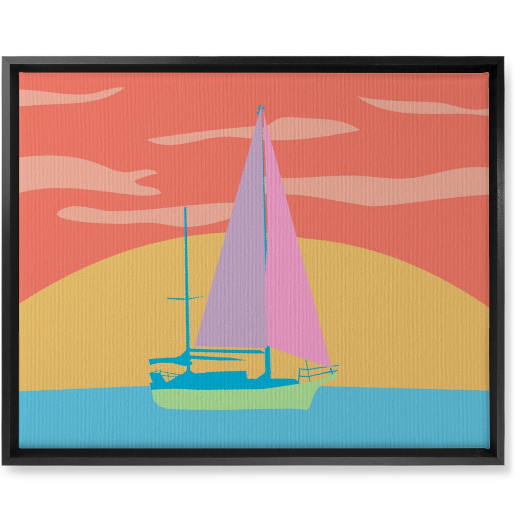 Minimalist Sunset Sail - Bold Wall Art, Black, Single piece, Canvas, 16x20, Multicolor