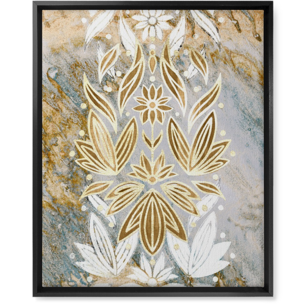 Floral Art Deco Marble Wall Art, Black, Single piece, Canvas, 16x20, Yellow, Pebble