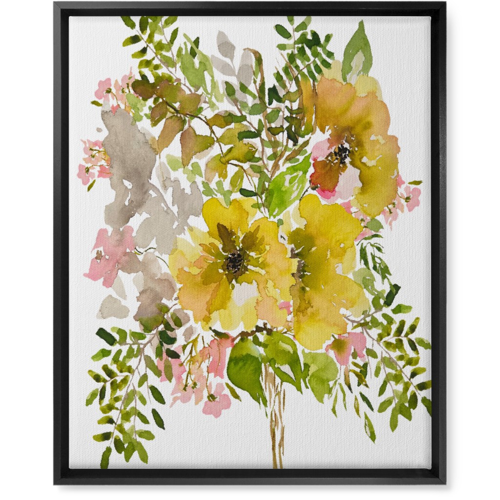 Floral Bouquet - Yellow Wall Art, Black, Single piece, Canvas, 16x20, Yellow