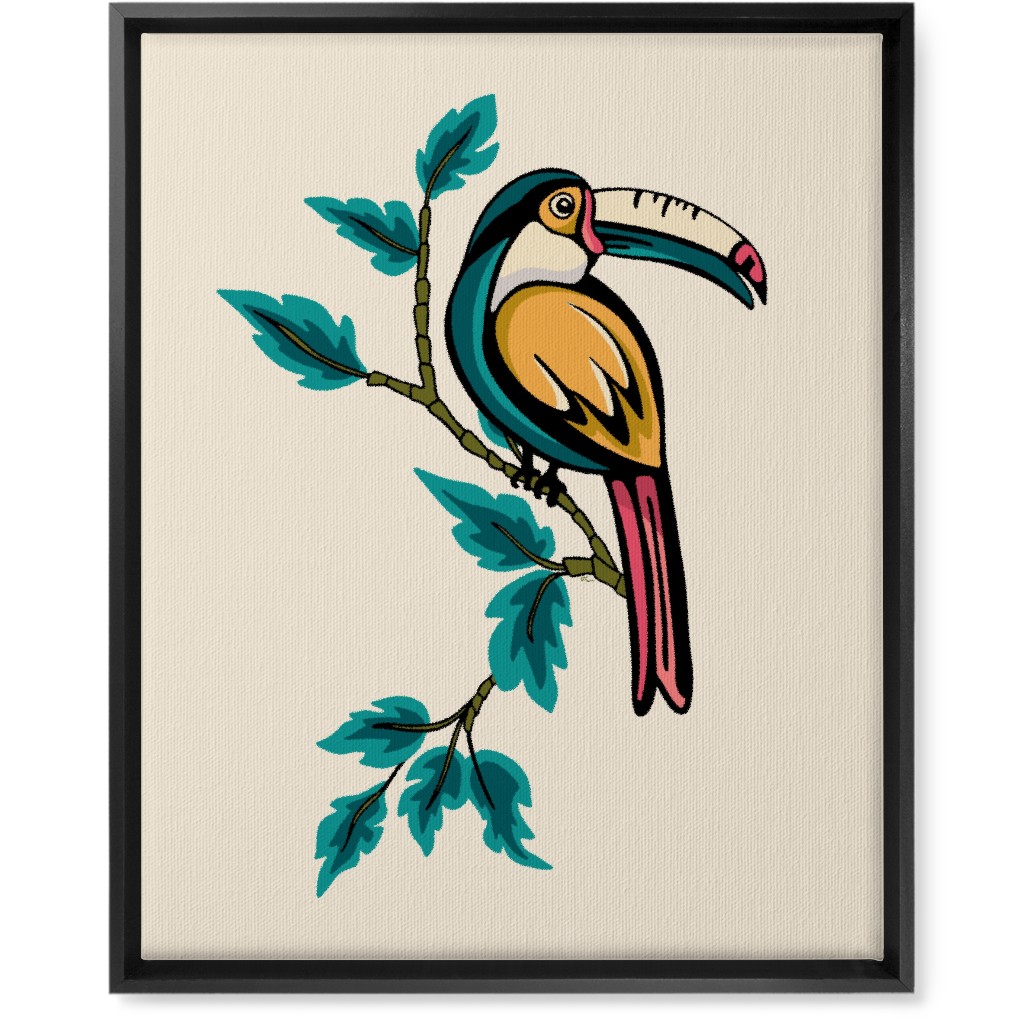 Perched Bird on Branch - Multi Wall Art, Black, Single piece, Canvas, 16x20, Beige