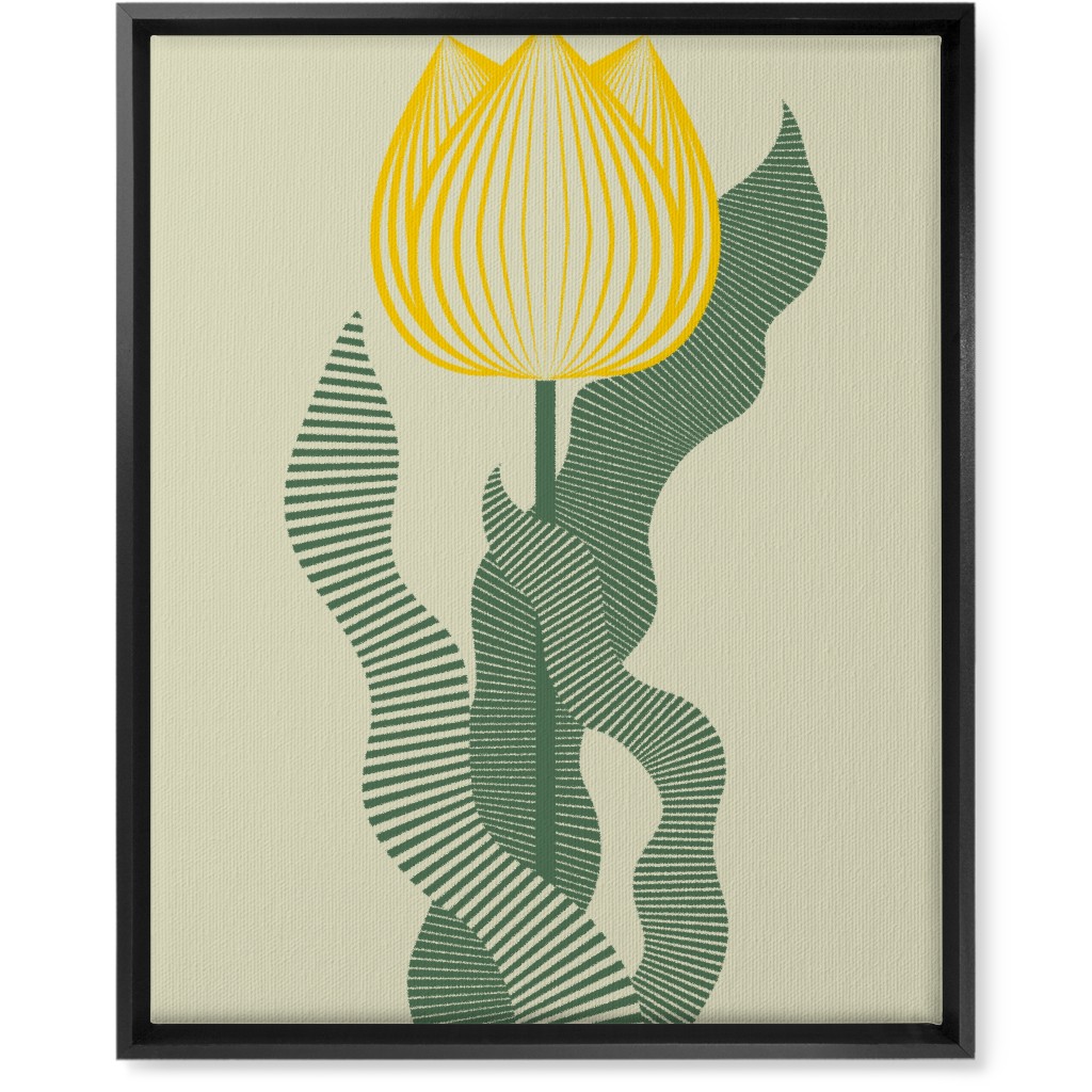 Abstract Tulip Flower - Yellow on Beige Wall Art, Black, Single piece, Canvas, 16x20, Yellow
