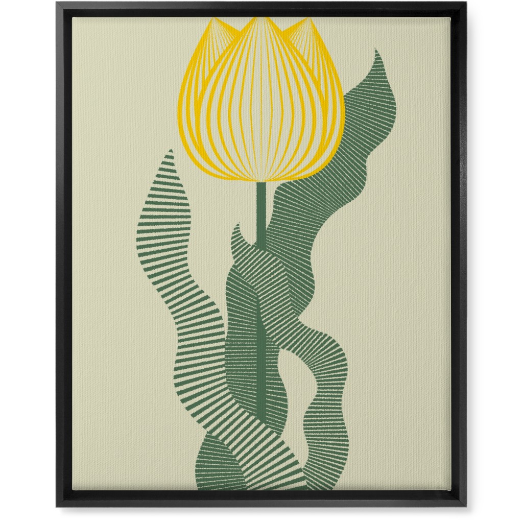 Abstract Tulip Flower - Yellow on Beige Wall Art, Black, Single piece, Canvas, 16x20, Yellow, Classic Yellow
