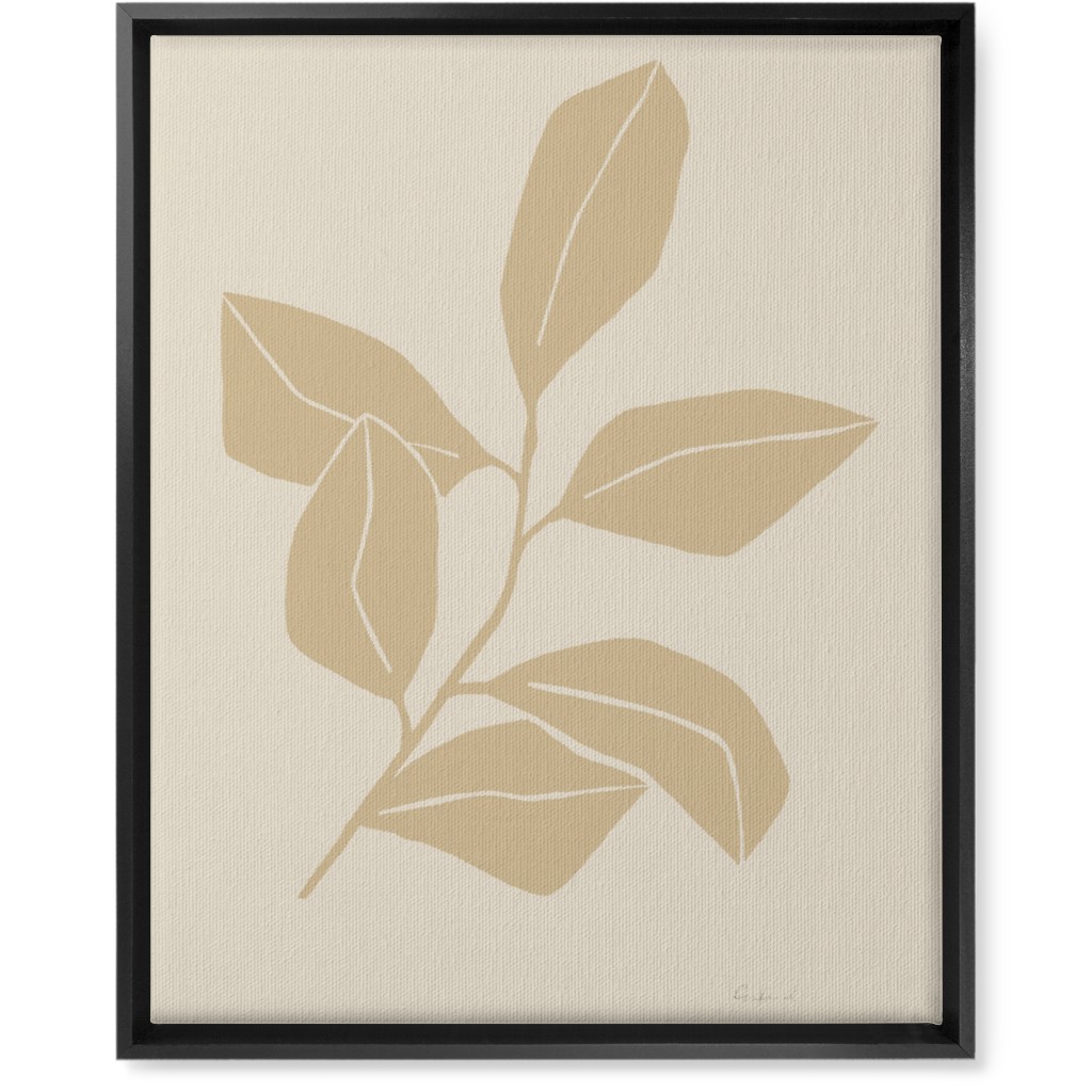 Botanical Ficus Branch With Leaves - Neutral Wall Art, Black, Single piece, Canvas, 16x20, Beige, Pearl