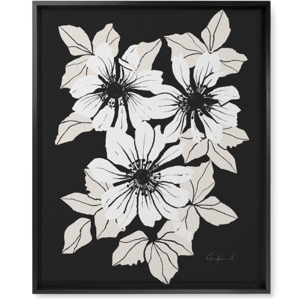 Botanical Big Anemones Wall Art, Black, Single piece, Canvas, 16x20, Gray