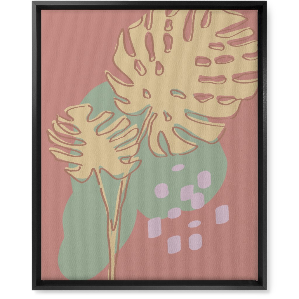 Modern Monstera Leaf - Pink Wall Art, Black, Single piece, Canvas, 16x20, Brown