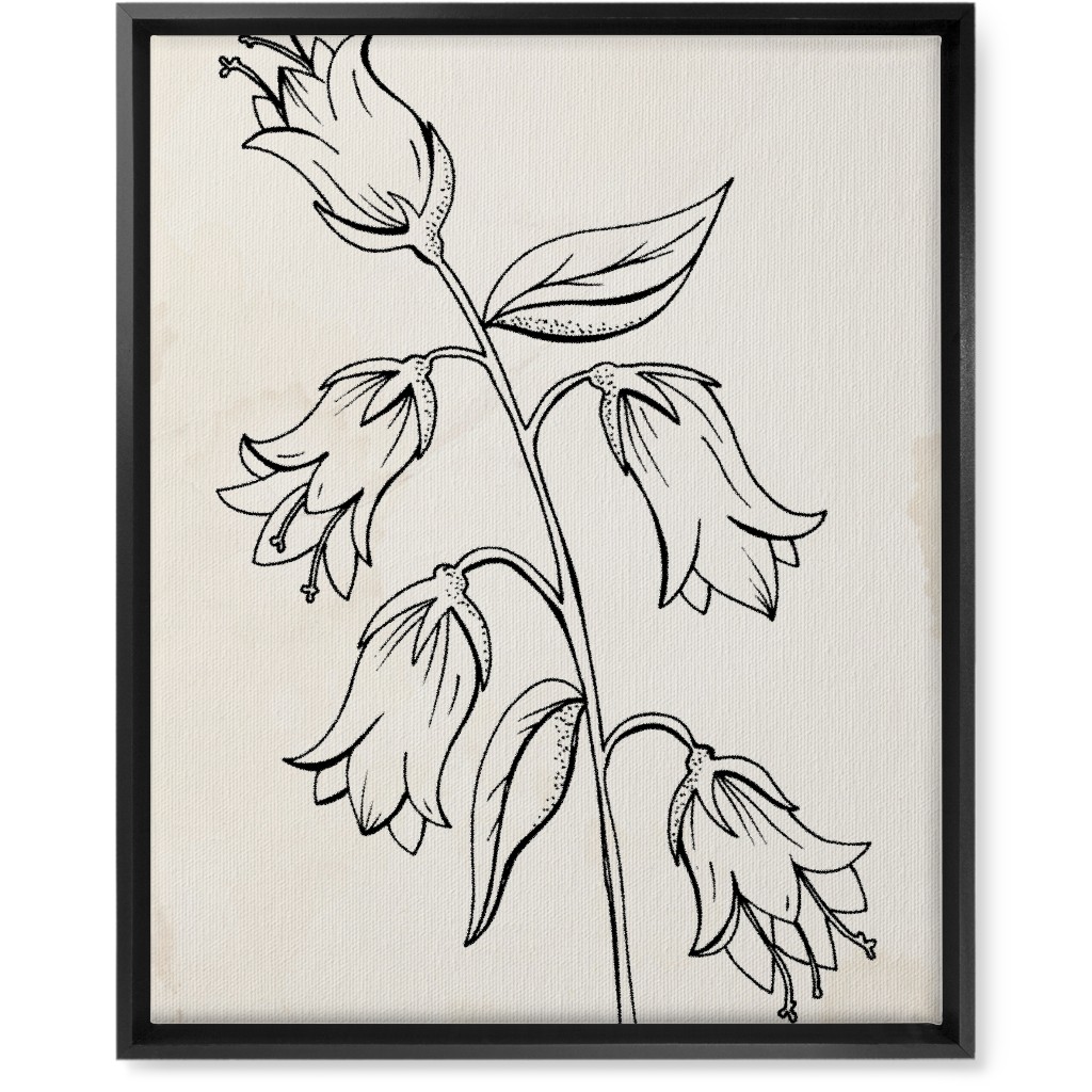 Vintage Bell Flower Sketch - Beige and Black Wall Art, Black, Single piece, Canvas, 16x20, Beige
