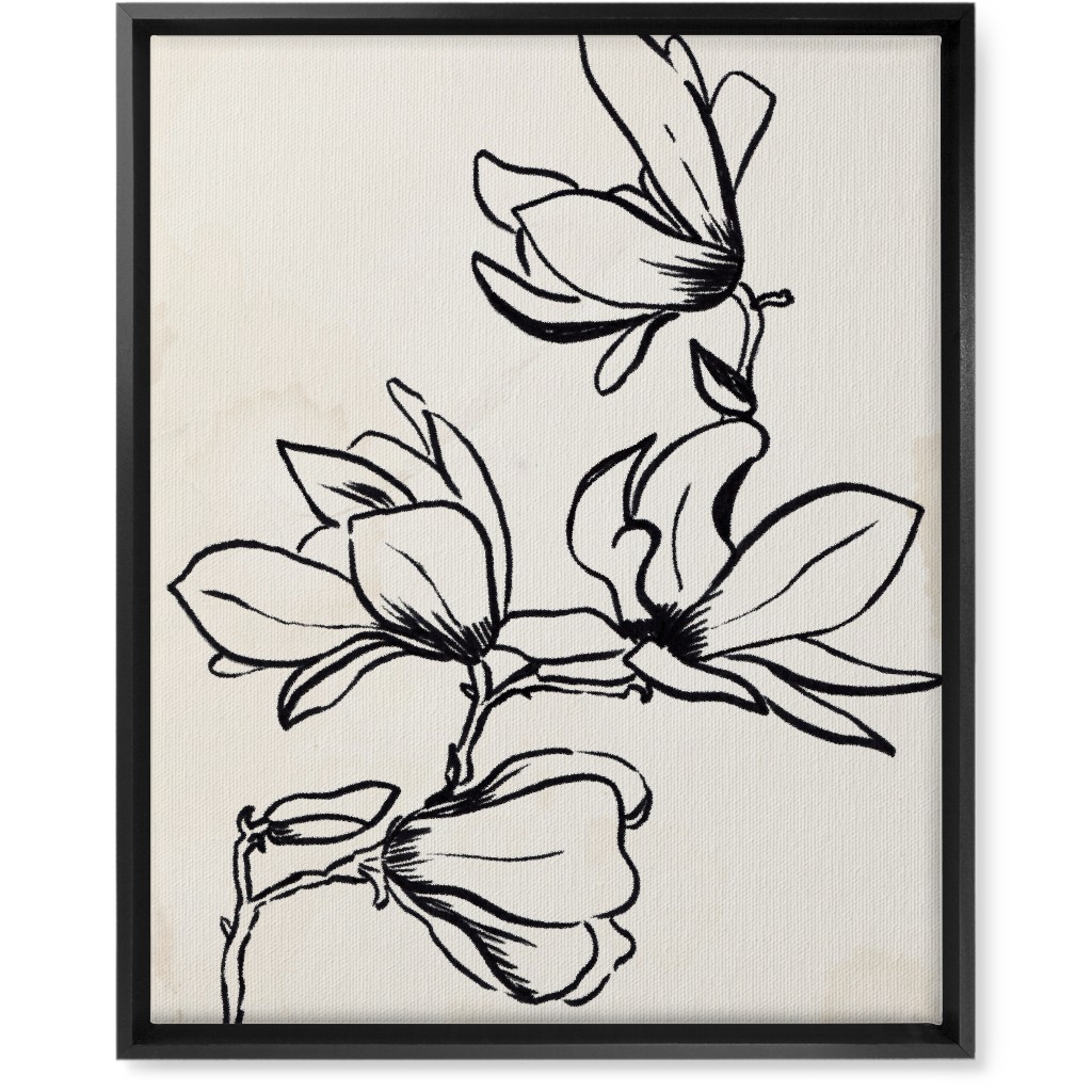 Vintage Magnolia Sketch - Beige and Black Wall Art, Black, Single piece, Canvas, 16x20, Beige