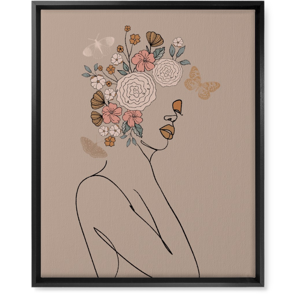 Botanical Feminine Sketch - Neutral Wall Art, Black, Single piece, Canvas, 16x20, Beige, Pearl