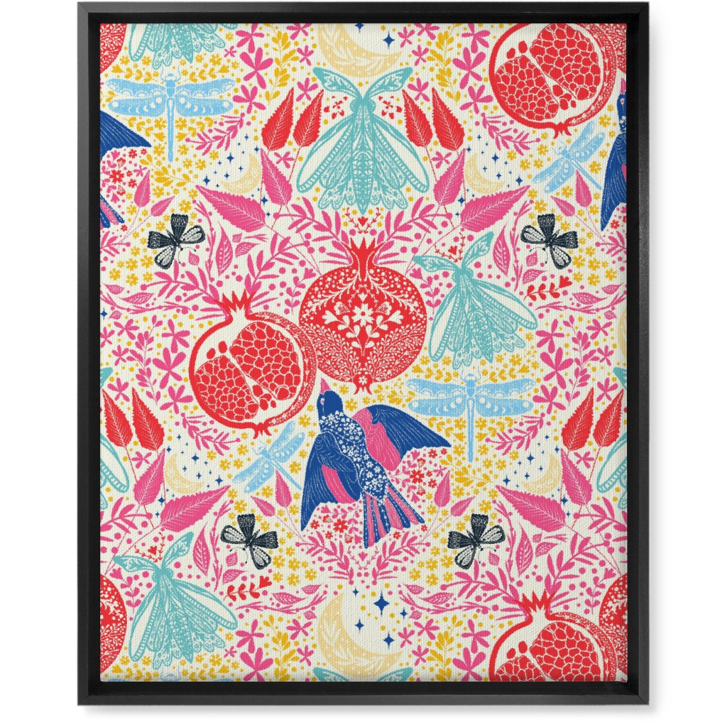 Botanical Pomegranate Garden - Multi Wall Art, Black, Single piece, Canvas, 16x20, Multicolor