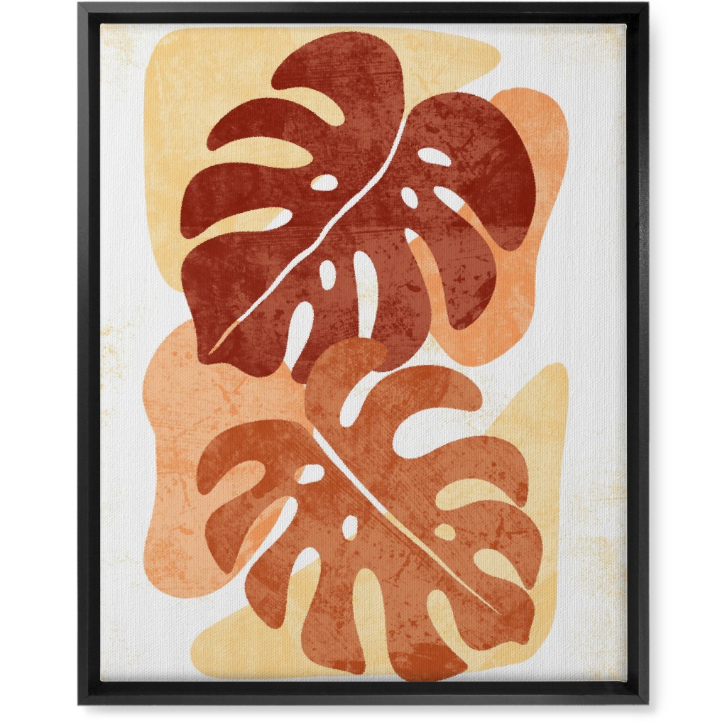 Botanical Monstera Leaves - Earthy Warm Tones Wall Art, Black, Single piece, Canvas, 16x20, Orange, Orange