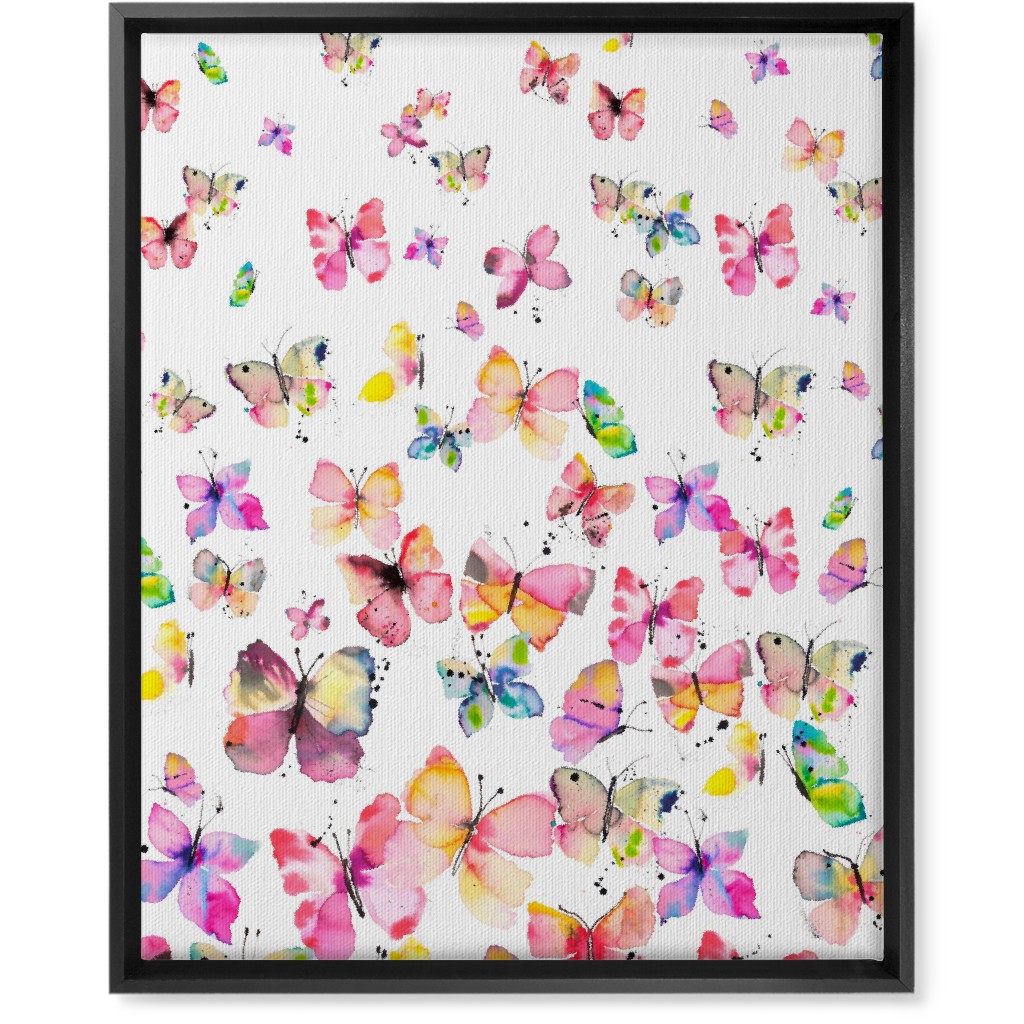 Watercolor Spring Butterflies - Multi Wall Art, Black, Single piece, Canvas, 16x20, Multicolor