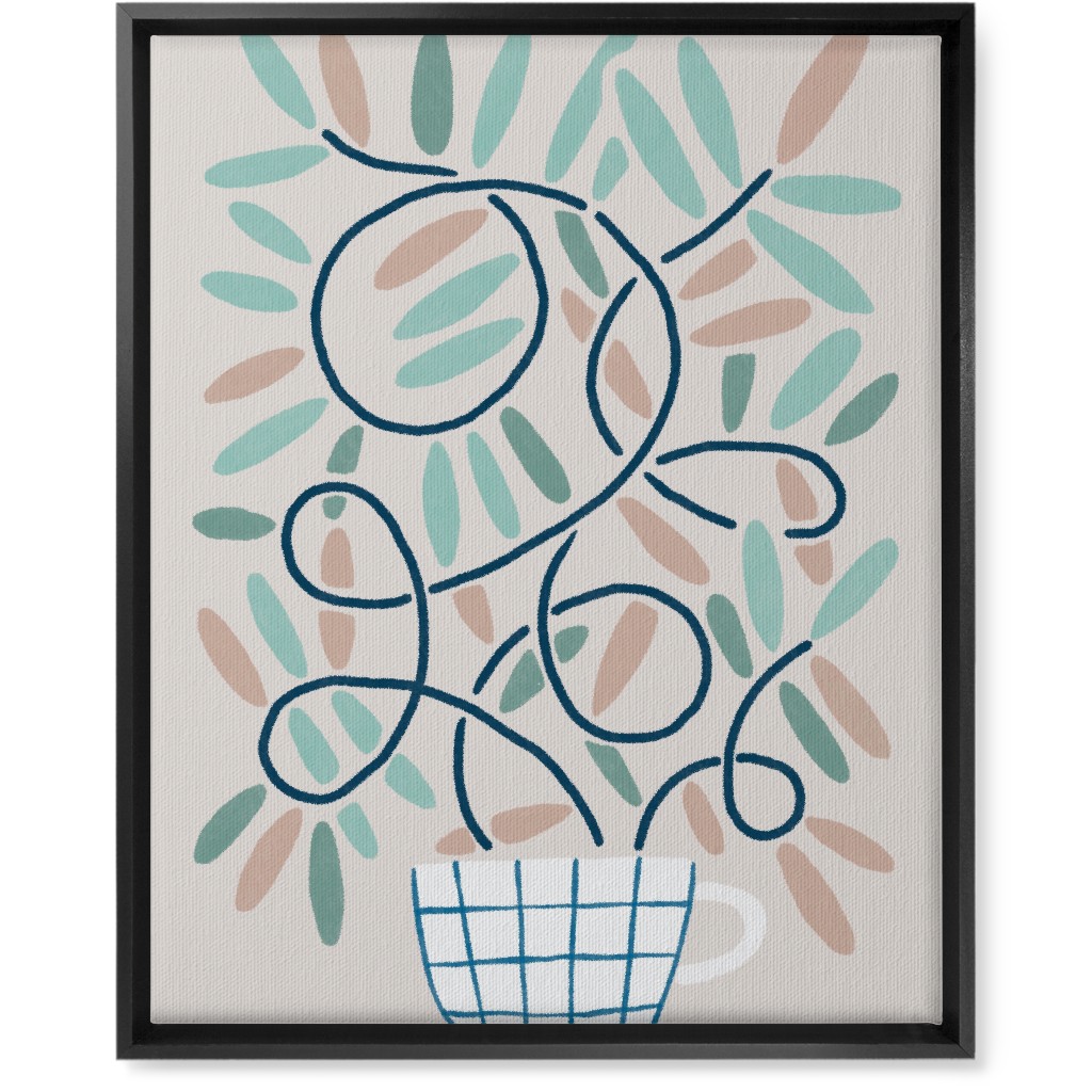 Cup and Plants Wall Art, Black, Single piece, Canvas, 16x20, Beige