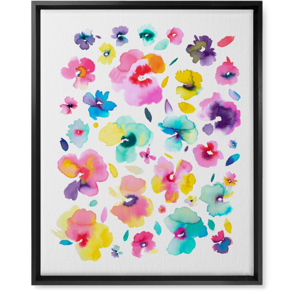 Watercolor Beautiful Flowers - Multi Wall Art, Black, Single piece, Canvas, 16x20, Multicolor