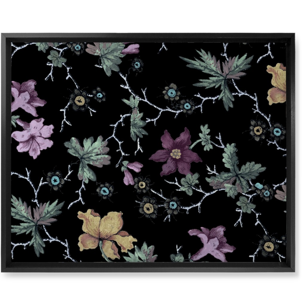 Geneva Floral Watercolor - Multi on Black Wall Art, Black, Single piece, Canvas, 16x20, Black