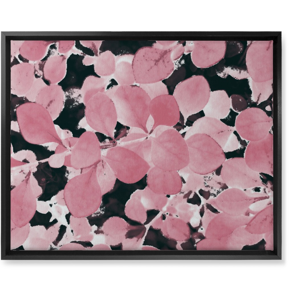 Plum Leaves - Pink on Black Wall Art, Black, Single piece, Canvas, 16x20, Pink