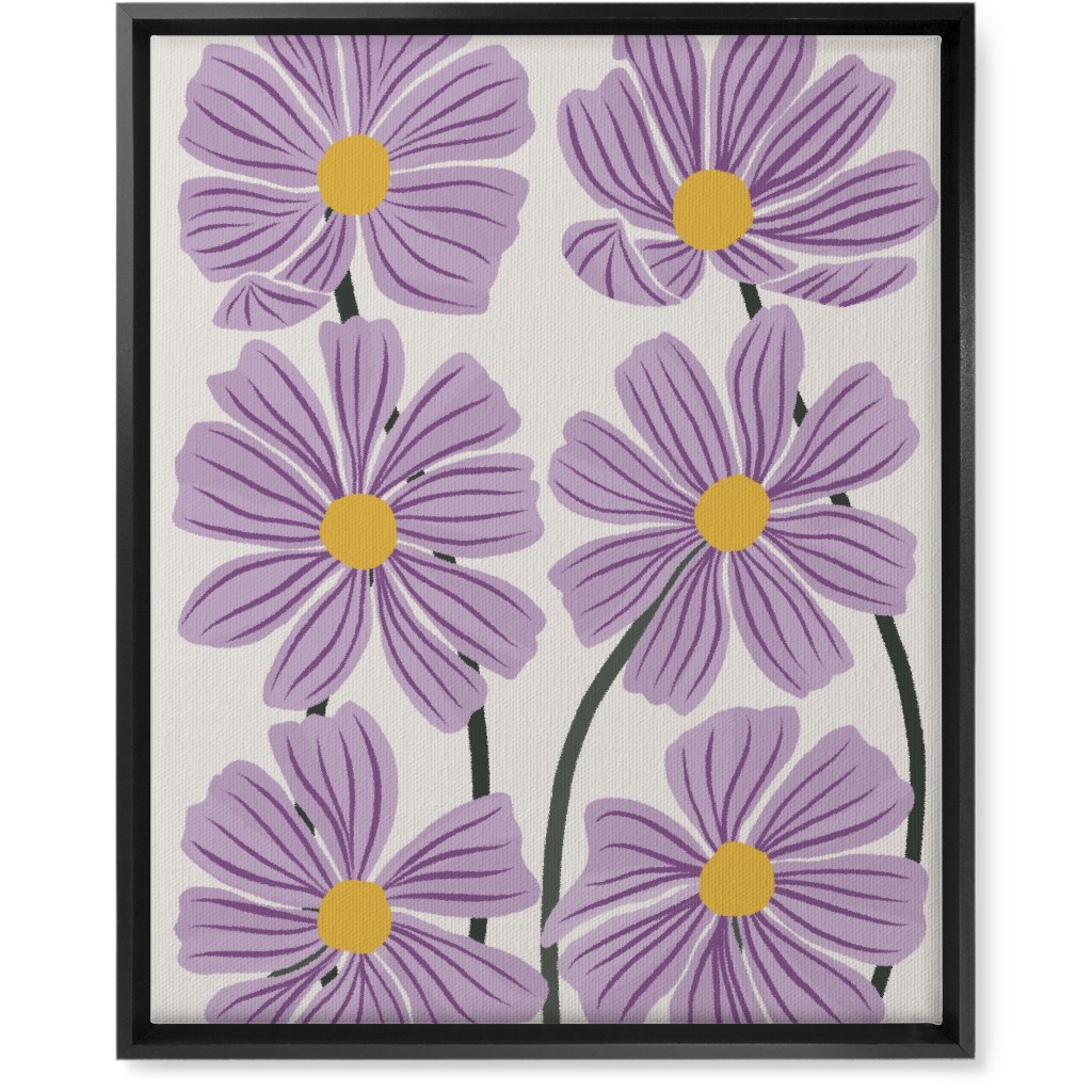 Botanical Cosmos Flowers Wall Art, Black, Single piece, Canvas, 16x20, Purple, Violet