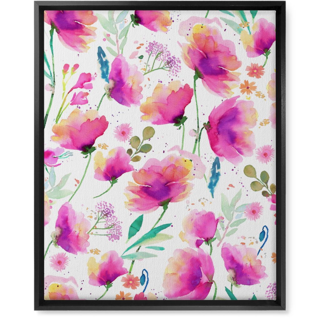 Abstract Poppies - Pink Wall Art, Black, Single piece, Canvas, 16x20, Pink, Bright Pink