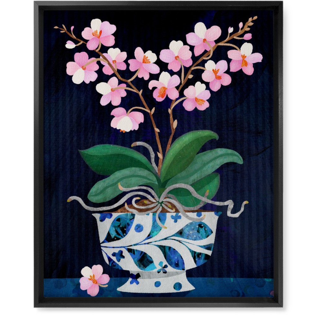 Orchid in Bloom - Dark Wall Art, Black, Single piece, Canvas, 16x20, Multicolor