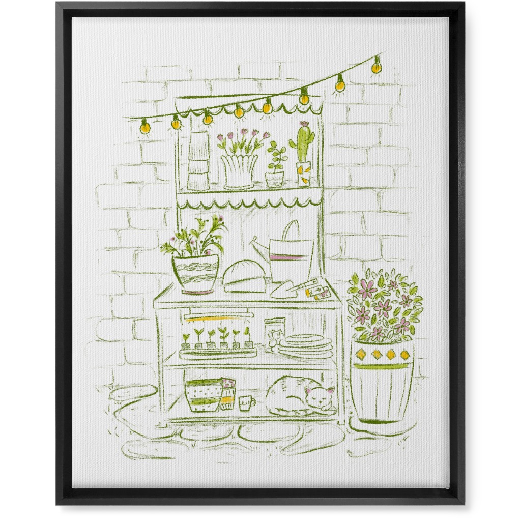 the Cat Nap Potting Stand - Green Wall Art, Black, Single piece, Canvas, 16x20, Green, Classic Green