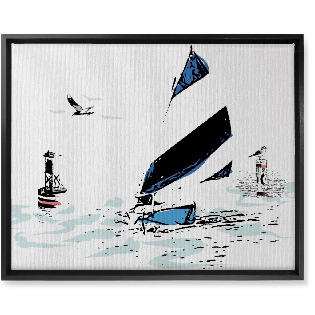 Sailing Away - White and Blue Wall Art, Black, Single piece, Canvas, 16x20, White