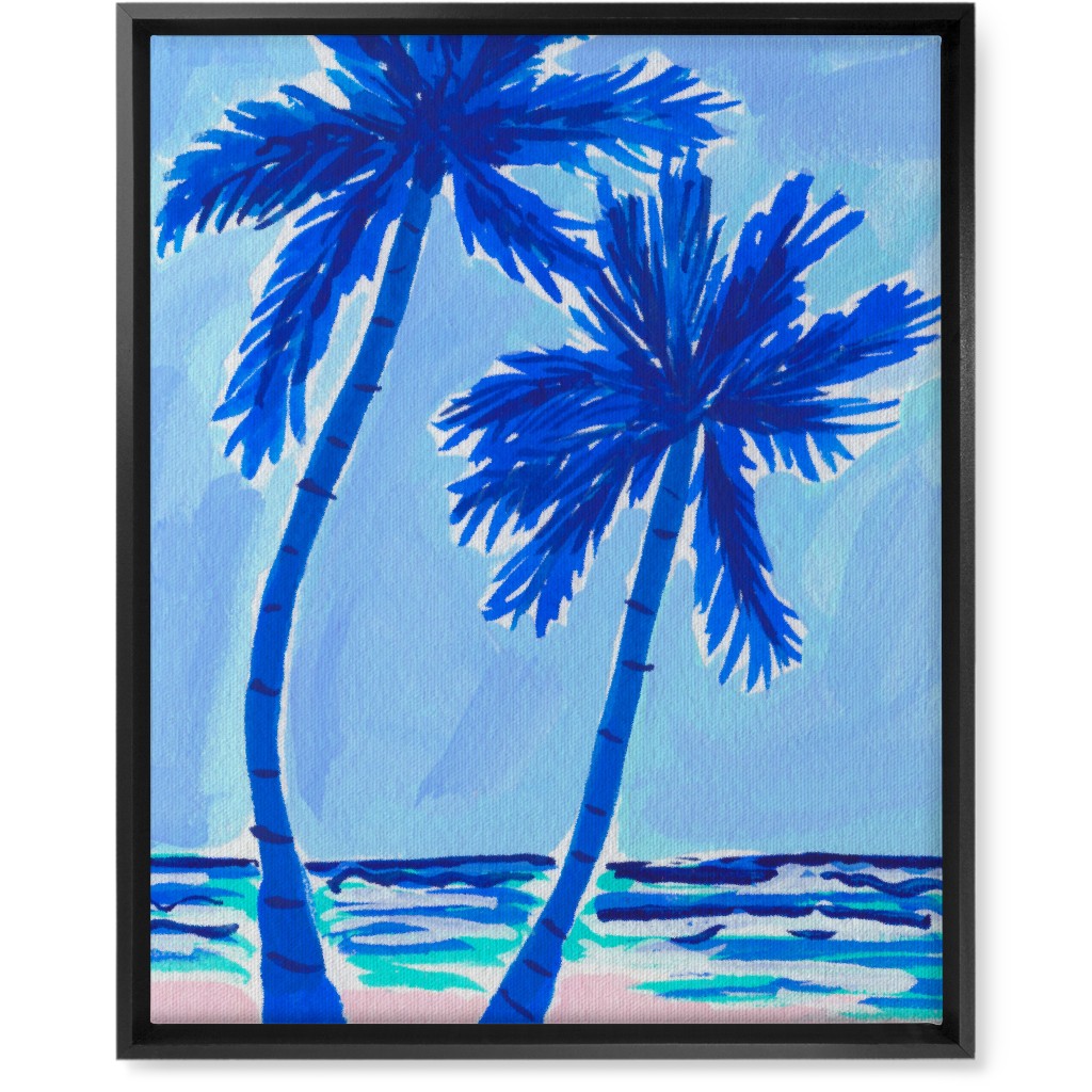 Palm Beach Vibes - Blue Wall Art, Black, Single piece, Canvas, 16x20, Blue, True Blue