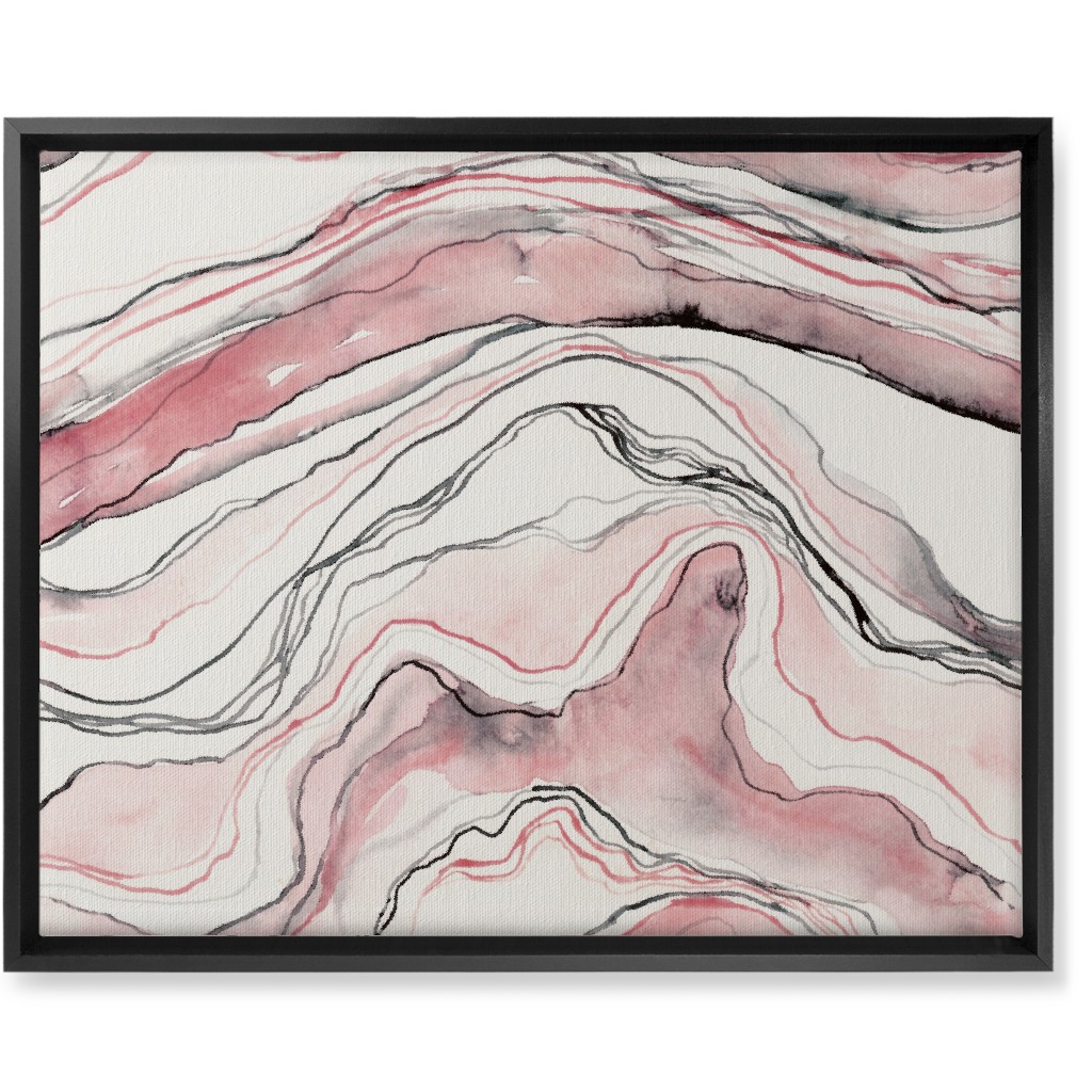 Marbled Watercolor Stone - Pink Wall Art, Black, Single piece, Canvas, 16x20, Pink