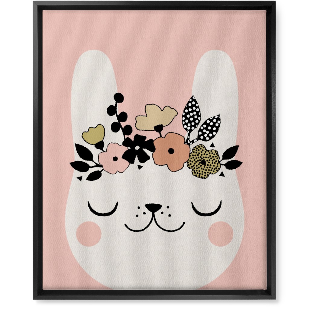 Floral Bunny - Pink Wall Art, Black, Single piece, Canvas, 16x20, Pink, Bright Pink