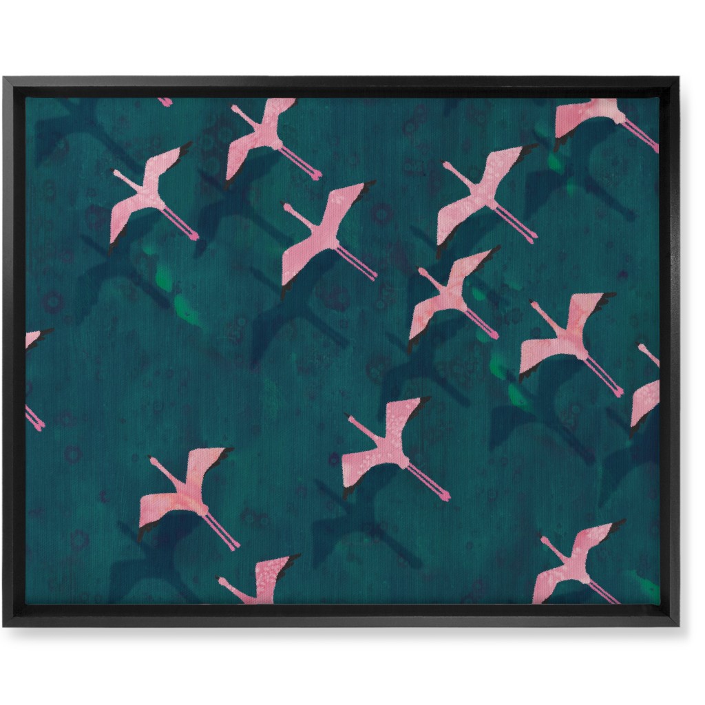 Flamingos Flying Wall Art, Black, Single piece, Canvas, 16x20, Green, Classic Green
