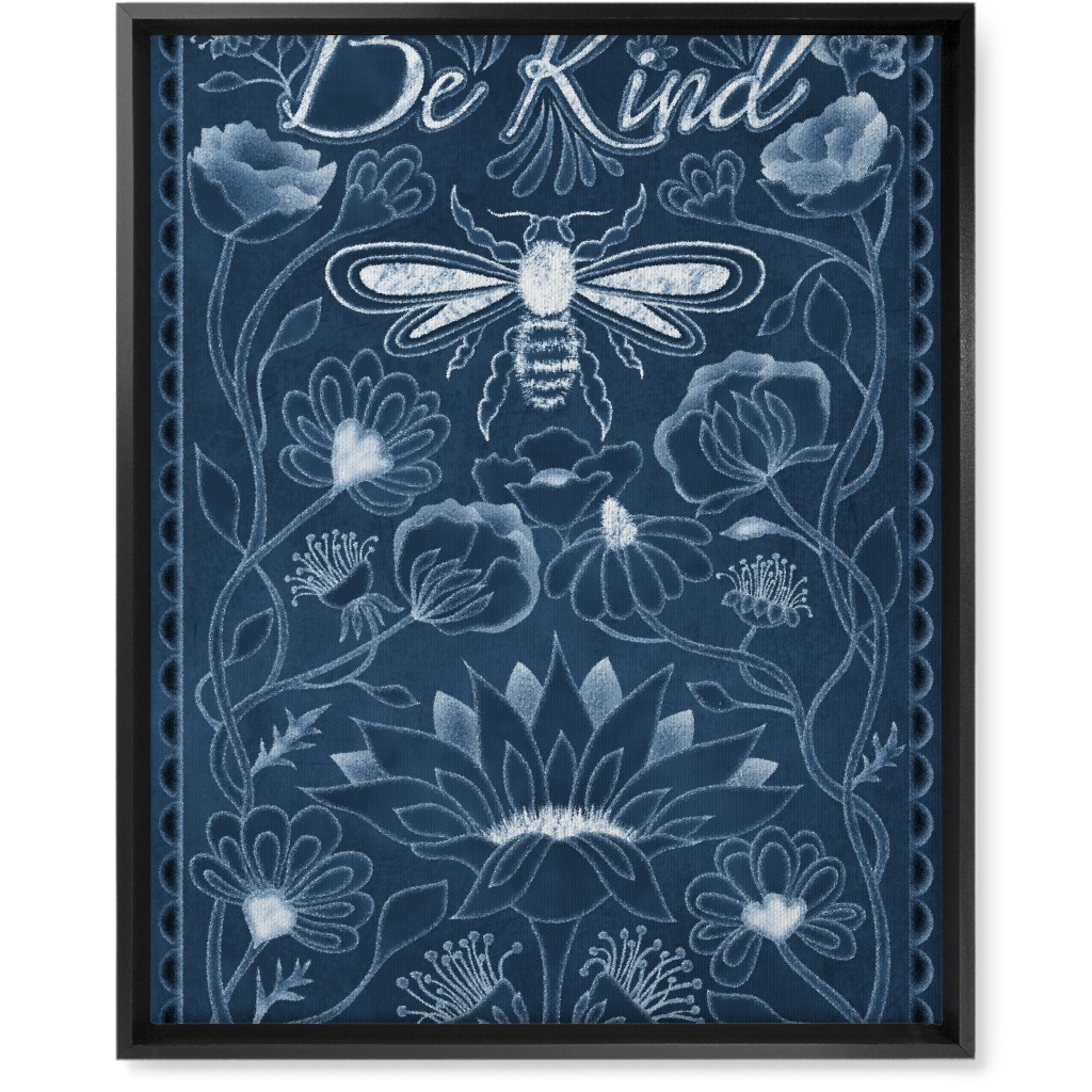 Be Kind Floral Wall Art, Black, Single piece, Canvas, 16x20, Blue