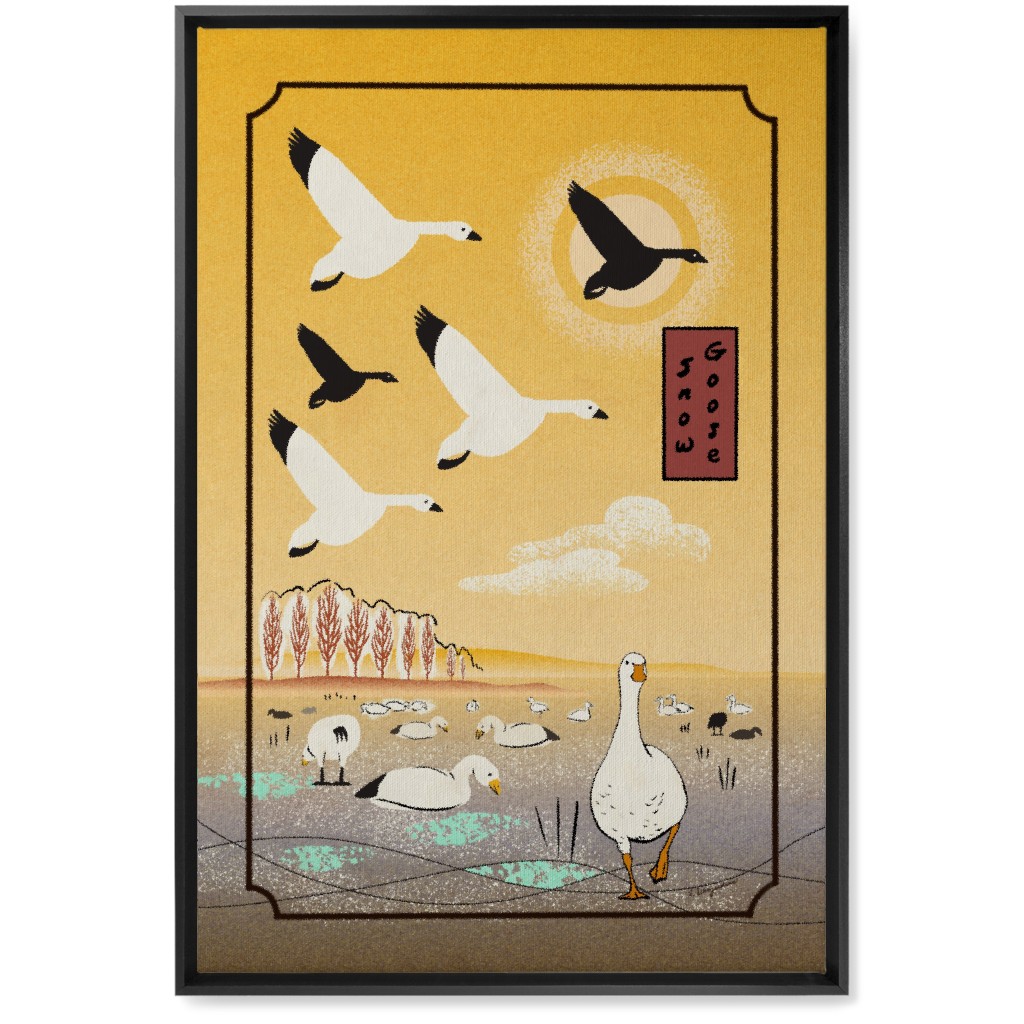 Snow Geese Wall Art, Black, Single piece, Canvas, 20x30, Yellow